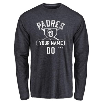 Men's San Diego Padres Custom ＃00 Base Runner Long Sleeve T-Shirt - Navy