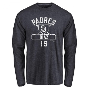 Men's San Diego Padres Elias Diaz ＃15 Base Runner Long Sleeve T-Shirt - Navy