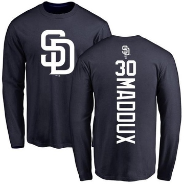 Men's San Diego Padres Greg Maddux ＃30 Backer Long Sleeve T-Shirt - Navy