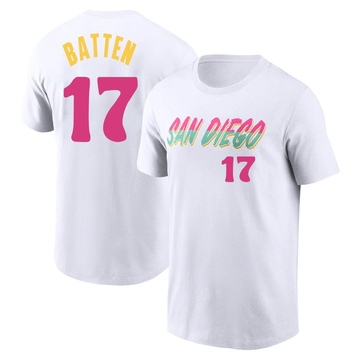 Men's San Diego Padres Matthew Batten ＃17 2022 City Connect Name & Number T-Shirt - White