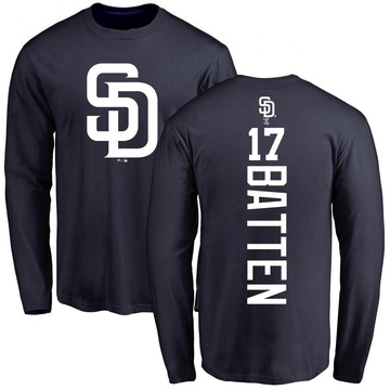 Men's San Diego Padres Matthew Batten ＃17 Backer Long Sleeve T-Shirt - Navy