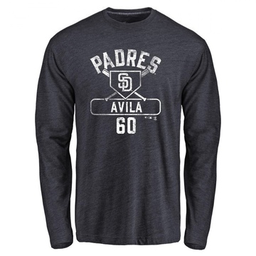 Men's San Diego Padres Pedro Avila ＃60 Base Runner Long Sleeve T-Shirt - Navy