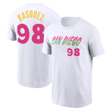 Men's San Diego Padres Randy Vasquez ＃98 2022 City Connect Name & Number T-Shirt - White