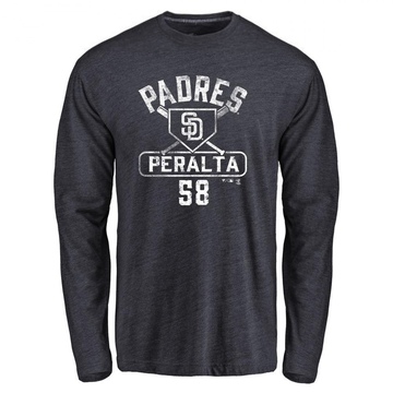 Men's San Diego Padres Wandy Peralta ＃58 Base Runner Long Sleeve T-Shirt - Navy