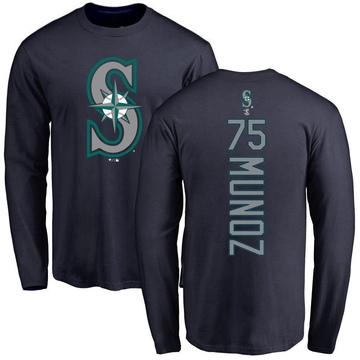 Men's Seattle Mariners Andres Munoz ＃75 Backer Long Sleeve T-Shirt - Navy