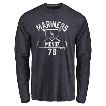 Men's Seattle Mariners Andres Munoz ＃75 Base Runner Long Sleeve T-Shirt - Navy