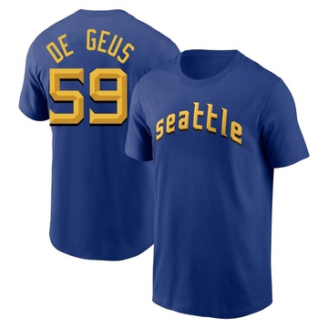 Men's Seattle Mariners Brett de Geus ＃59 2023 City Connect Name & Number T-Shirt - Royal