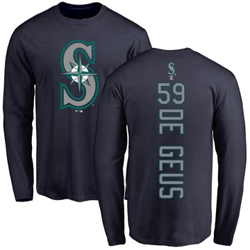 Men's Seattle Mariners Brett de Geus ＃59 Backer Long Sleeve T-Shirt - Navy