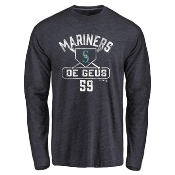 Men's Seattle Mariners Brett de Geus ＃59 Base Runner Long Sleeve T-Shirt - Navy