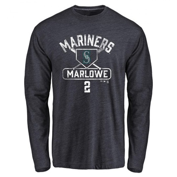 Men's Seattle Mariners Cade Marlowe ＃2 Base Runner Long Sleeve T-Shirt - Navy