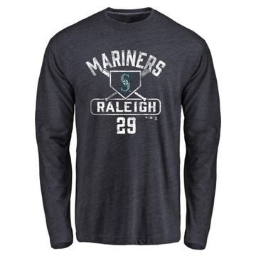 Men's Seattle Mariners Cal Raleigh ＃29 Base Runner Long Sleeve T-Shirt - Navy