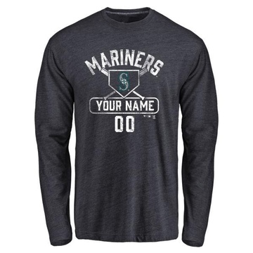 Men's Seattle Mariners Custom ＃00 Base Runner Long Sleeve T-Shirt - Navy