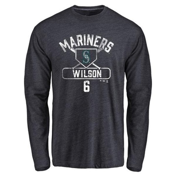 Men's Seattle Mariners Dan Wilson ＃6 Base Runner Long Sleeve T-Shirt - Navy