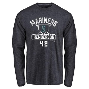 Men's Seattle Mariners Dave Henderson ＃42 Base Runner Long Sleeve T-Shirt - Navy