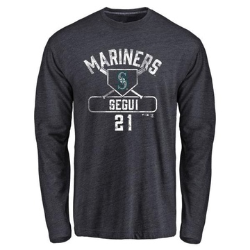 Men's Seattle Mariners David Segui ＃21 Base Runner Long Sleeve T-Shirt - Navy