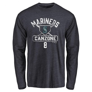 Men's Seattle Mariners Dominic Canzone ＃8 Base Runner Long Sleeve T-Shirt - Navy