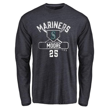 Men's Seattle Mariners Dylan Moore ＃25 Base Runner Long Sleeve T-Shirt - Navy