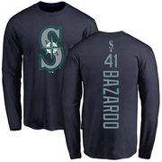 Men's Seattle Mariners Eduard Bazardo ＃41 Backer Long Sleeve T-Shirt - Navy