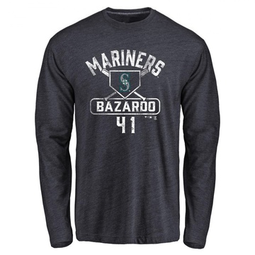 Men's Seattle Mariners Eduard Bazardo ＃41 Base Runner Long Sleeve T-Shirt - Navy