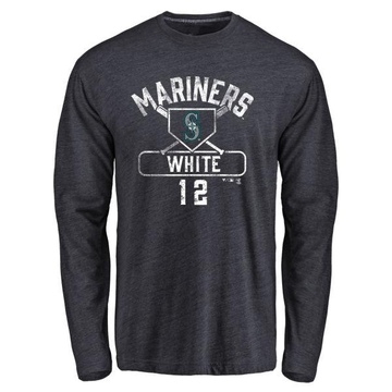 Men's Seattle Mariners Evan White ＃12 Base Runner Long Sleeve T-Shirt - Navy