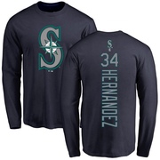 Men's Seattle Mariners Felix Hernandez ＃34 Backer Long Sleeve T-Shirt - Navy