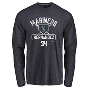 Men's Seattle Mariners Felix Hernandez ＃34 Base Runner Long Sleeve T-Shirt - Navy