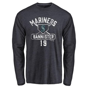 Men's Seattle Mariners Floyd Bannister ＃19 Base Runner Long Sleeve T-Shirt - Navy