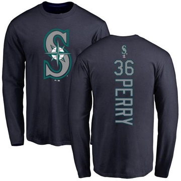 Men's Seattle Mariners Gaylord Perry ＃36 Backer Long Sleeve T-Shirt - Navy