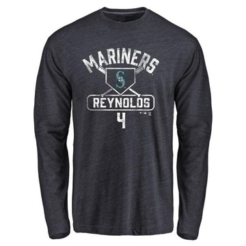 Men's Seattle Mariners Harold Reynolds ＃4 Base Runner Long Sleeve T-Shirt - Navy