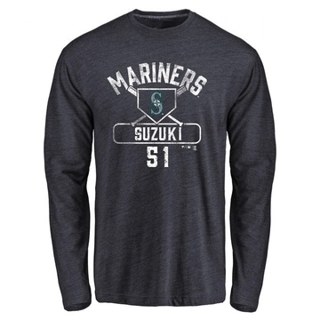 Men's Seattle Mariners Ichiro Suzuki ＃51 Base Runner Long Sleeve T-Shirt - Navy