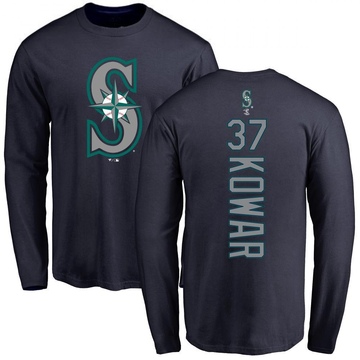 Men's Seattle Mariners Jackson Kowar ＃37 Backer Long Sleeve T-Shirt - Navy