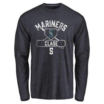 Men's Seattle Mariners Jonatan Clase ＃5 Base Runner Long Sleeve T-Shirt - Navy