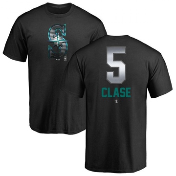 Men's Seattle Mariners Jonatan Clase ＃5 Midnight Mascot T-Shirt - Black