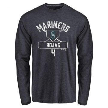 Men's Seattle Mariners Josh Rojas ＃4 Base Runner Long Sleeve T-Shirt - Navy