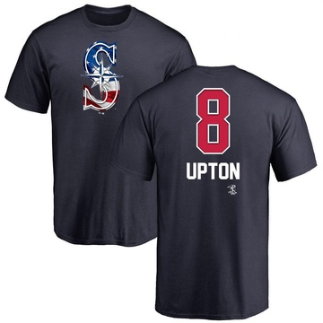 Men's Seattle Mariners Justin Upton ＃8 Name and Number Banner Wave T-Shirt - Navy