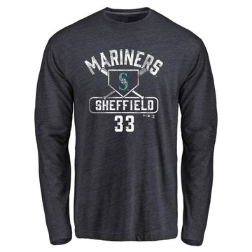 Men's Seattle Mariners Justus Sheffield ＃33 Base Runner Long Sleeve T-Shirt - Navy