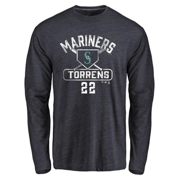 Men's Seattle Mariners Luis Torrens ＃22 Base Runner Long Sleeve T-Shirt - Navy