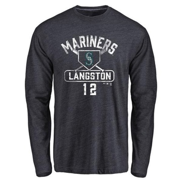 Men's Seattle Mariners Mark Langston ＃12 Base Runner Long Sleeve T-Shirt - Navy