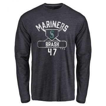 Men's Seattle Mariners Matt Brash ＃47 Base Runner Long Sleeve T-Shirt - Navy