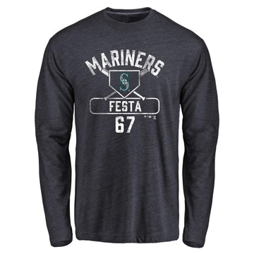 Men's Seattle Mariners Matt Festa ＃67 Base Runner Long Sleeve T-Shirt - Navy