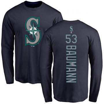 Men's Seattle Mariners Mike Baumann ＃53 Backer Long Sleeve T-Shirt - Navy