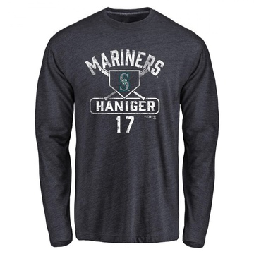 Men's Seattle Mariners Mitch Haniger ＃17 Base Runner Long Sleeve T-Shirt - Navy