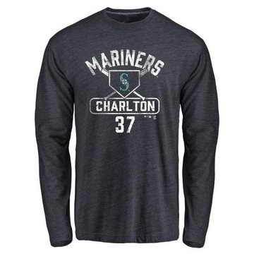 Men's Seattle Mariners Norm Charlton ＃37 Base Runner Long Sleeve T-Shirt - Navy