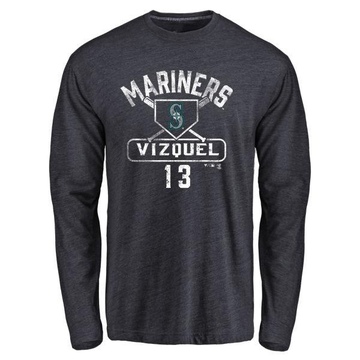 Men's Seattle Mariners Omar Vizquel ＃13 Base Runner Long Sleeve T-Shirt - Navy