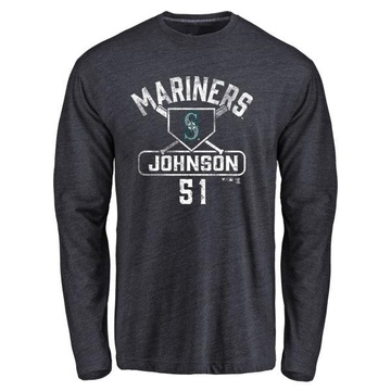 Men's Seattle Mariners Randy Johnson ＃51 Base Runner Long Sleeve T-Shirt - Navy