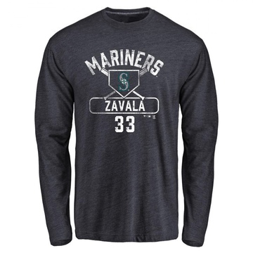 Men's Seattle Mariners Seby Zavala ＃33 Base Runner Long Sleeve T-Shirt - Navy