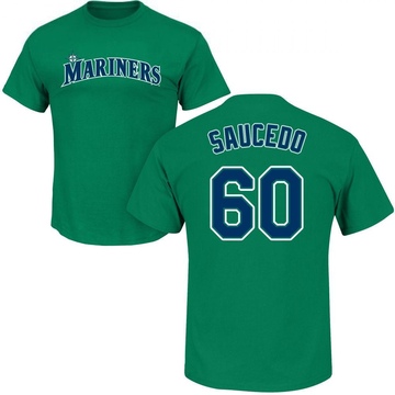 Men's Seattle Mariners Tayler Saucedo ＃60 Roster Name & Number T-Shirt - Green