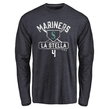 Men's Seattle Mariners Tommy La Stella ＃4 Base Runner Long Sleeve T-Shirt - Navy