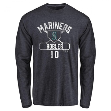 Men's Seattle Mariners Victor Robles ＃10 Base Runner Long Sleeve T-Shirt - Navy