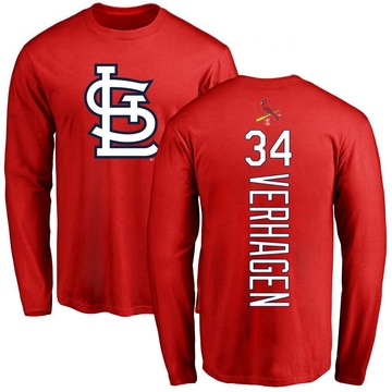 Men's St. Louis Cardinals Drew VerHagen ＃34 Backer Long Sleeve T-Shirt - Red